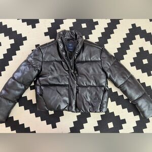 Gap Teen Size 8 Faux Leather Black Puffer Jacket